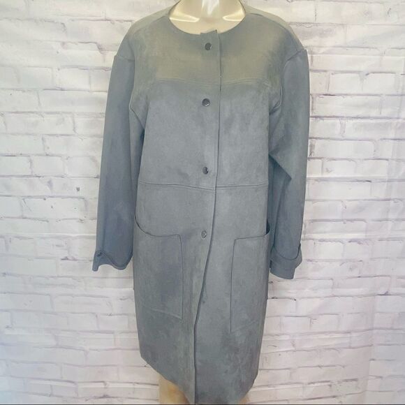 Magashoni Grey Faux Leather button coat - Picture 1 of 14